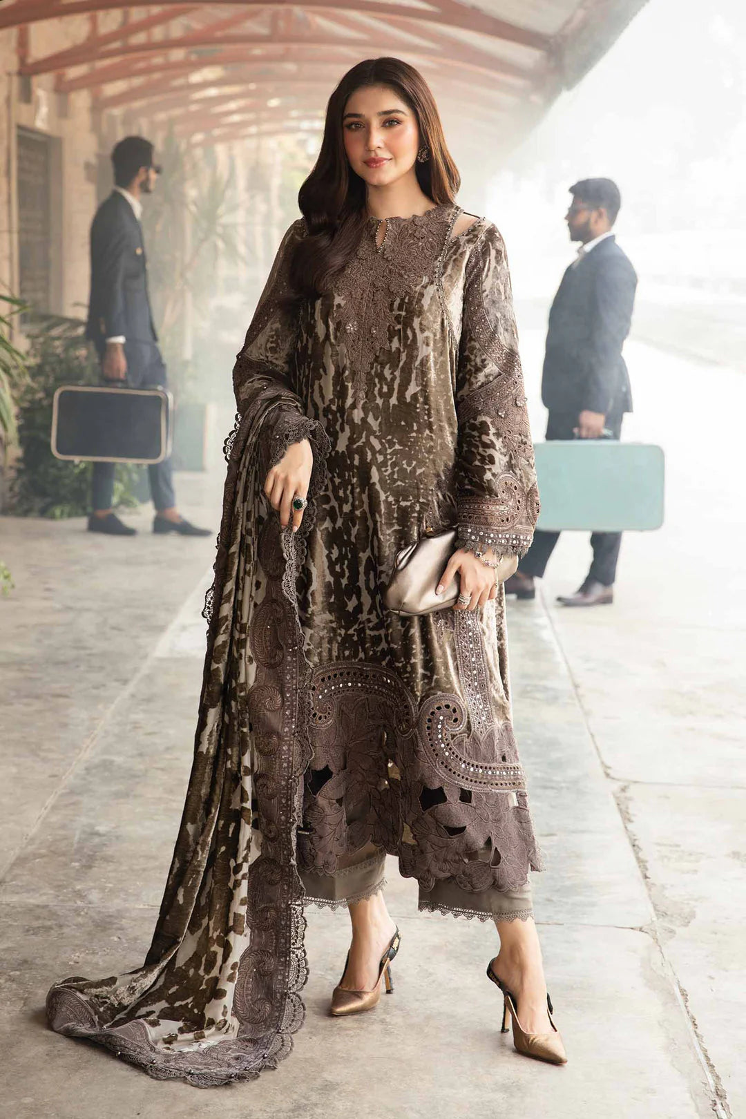 maria b brown dress Maria.B Embroidered Pakistani Luxury Lehenga Suit