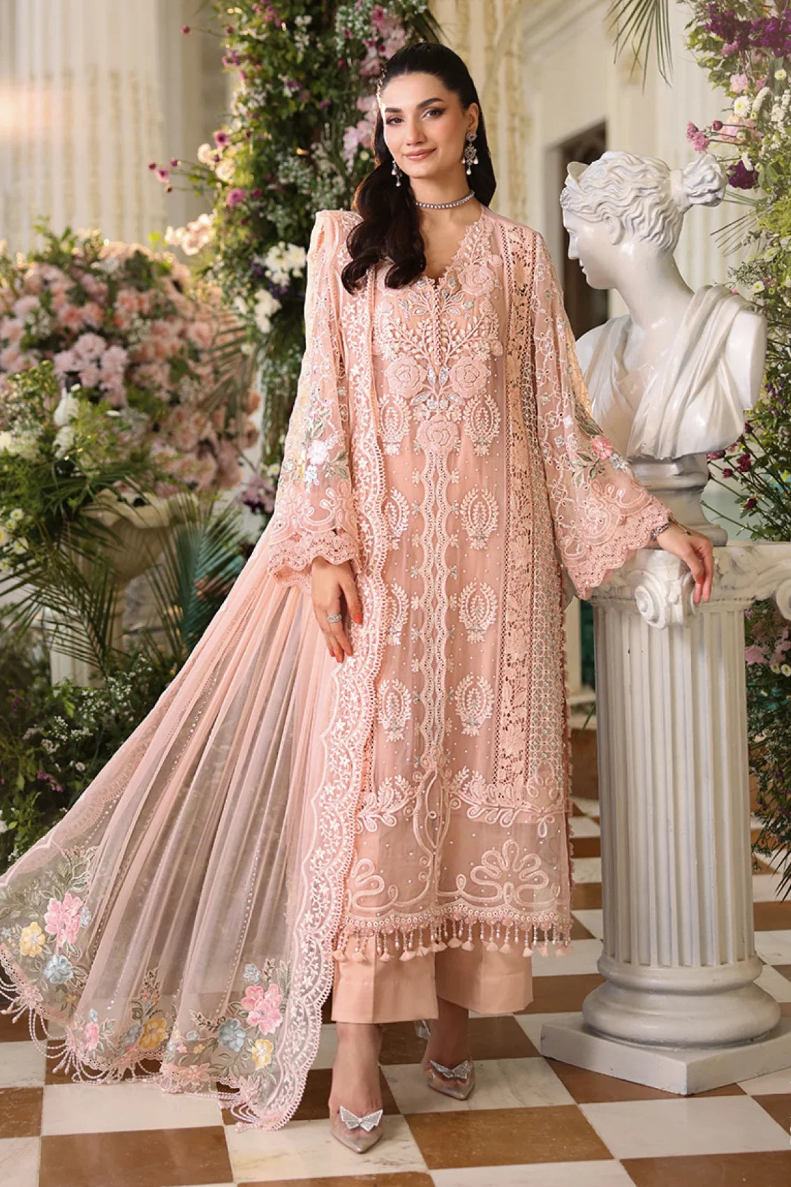 Maria B Peach Embroidered 3 Piece Unstitched Formal Chiffon BA-0917-26 B&A Apparels Maria B Peach Embroidered 3 Piece Unstitched Formal Chiffon BA-0917-26 B&A Apparels