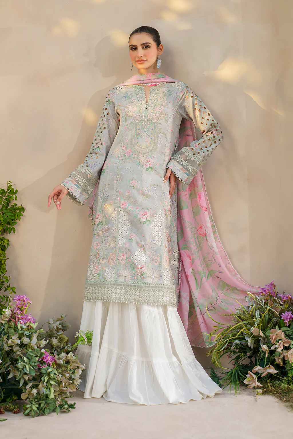 IZNIK SEAGREEN MAHROON LAWN
