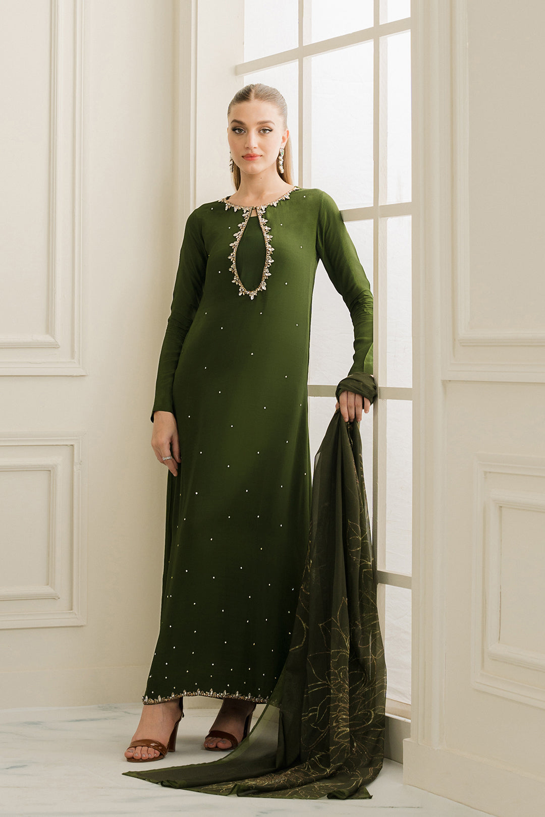 slim fit dress slacks Lulusar Mehndi Green Formal Silk Wear HR-0121-25 – B&A Apparels