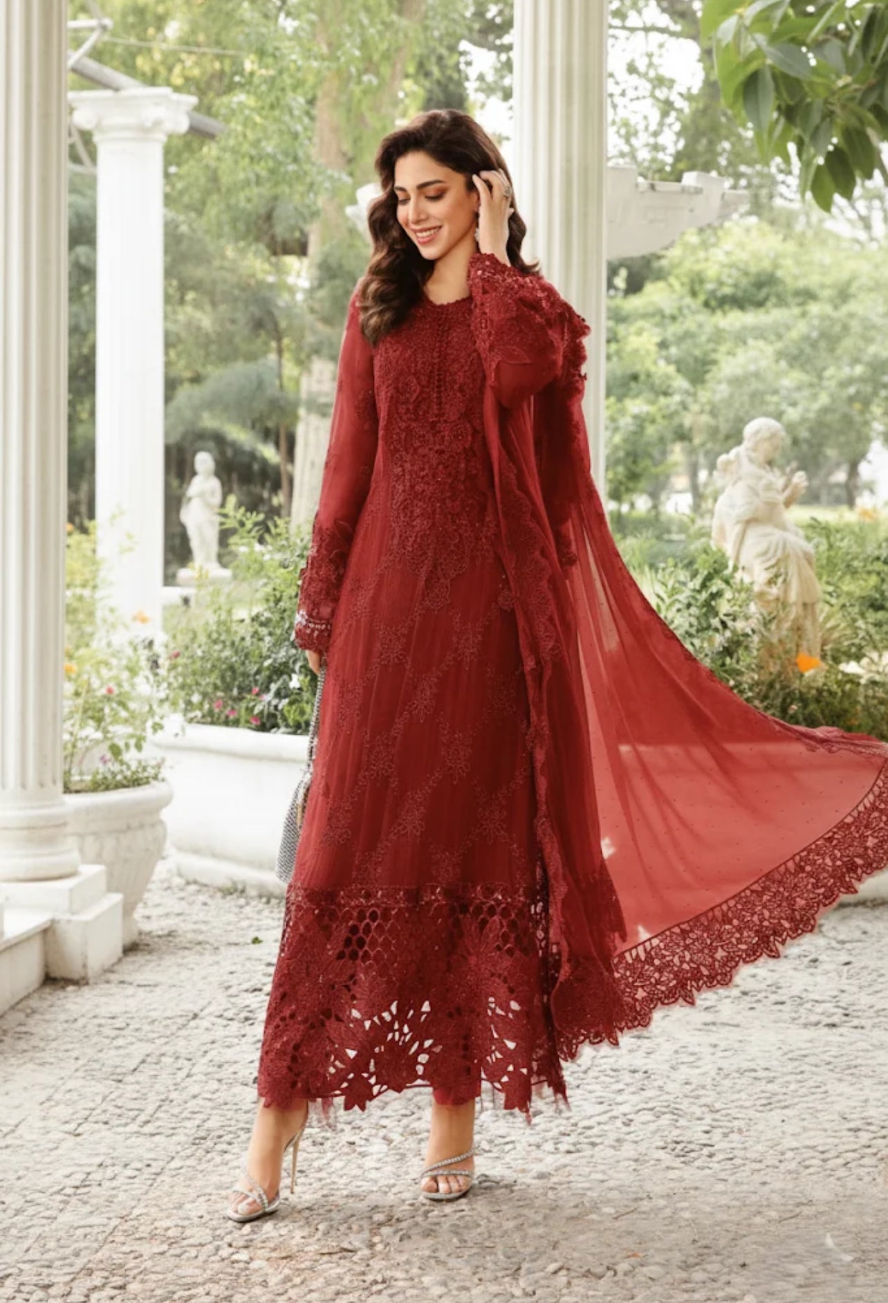 Maria B Maroon Formal Chiffon AR-0162-25 B&A Apparels Maria B Maroon Formal Chiffon AR-0162-25 B&A Apparels