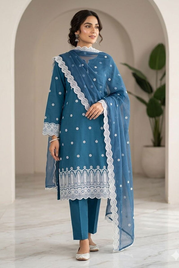 BA Zinc Blue Embroidered 3 Piece Unstitched Luxury Lawn HJ-0880-26 – B ...