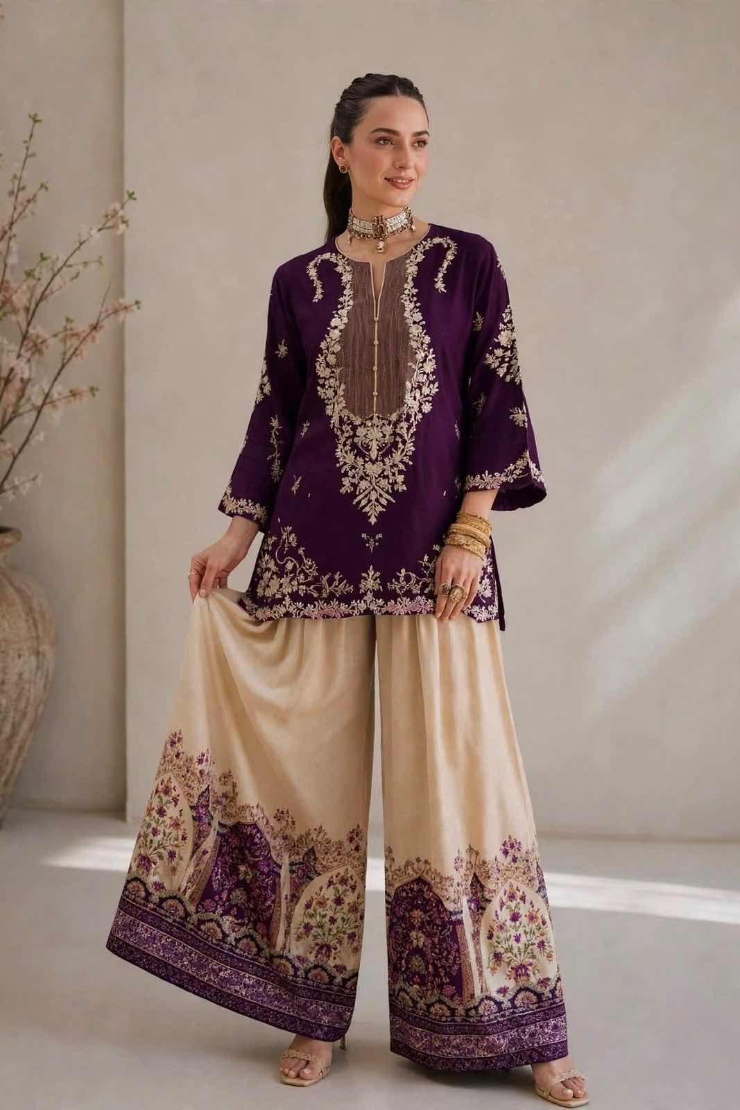 BA Purple Embroidered 3 Piece Unstitched Formal Silk BA-1418-26 – B&A ...