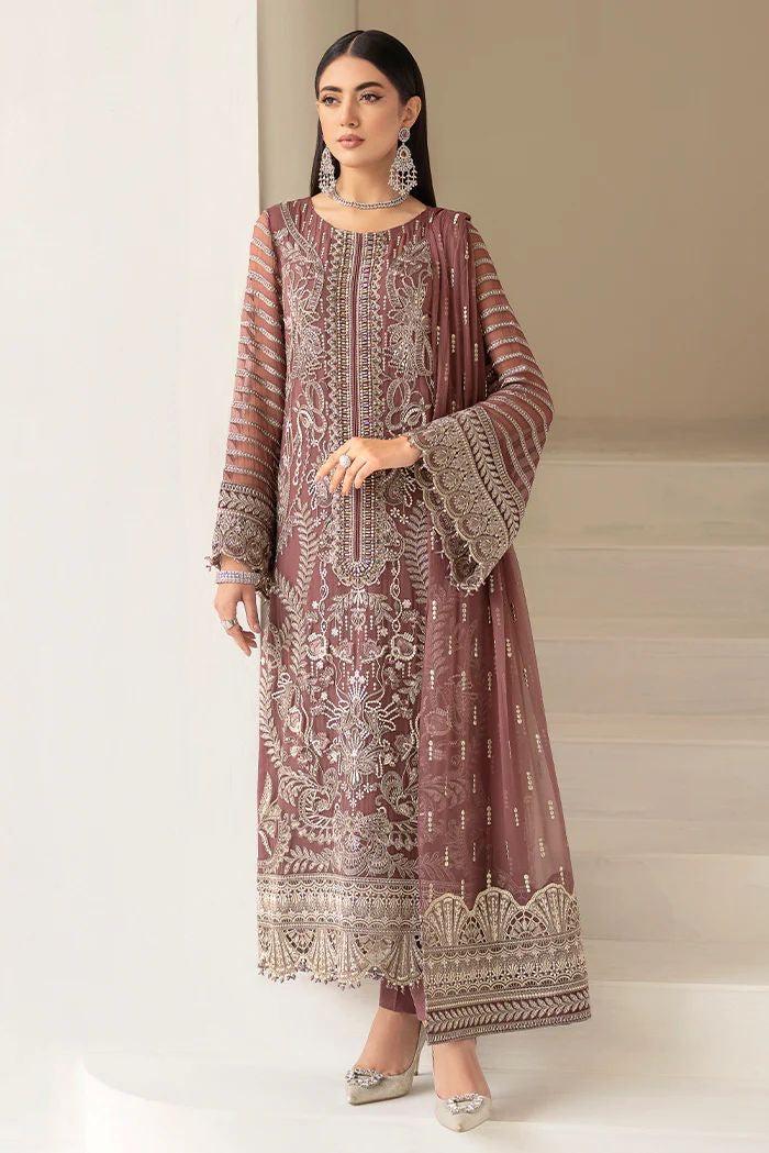 Flossie Tea Pink Embroidered 3 Piece Unstitched Formal Net BA-0485-25 ...