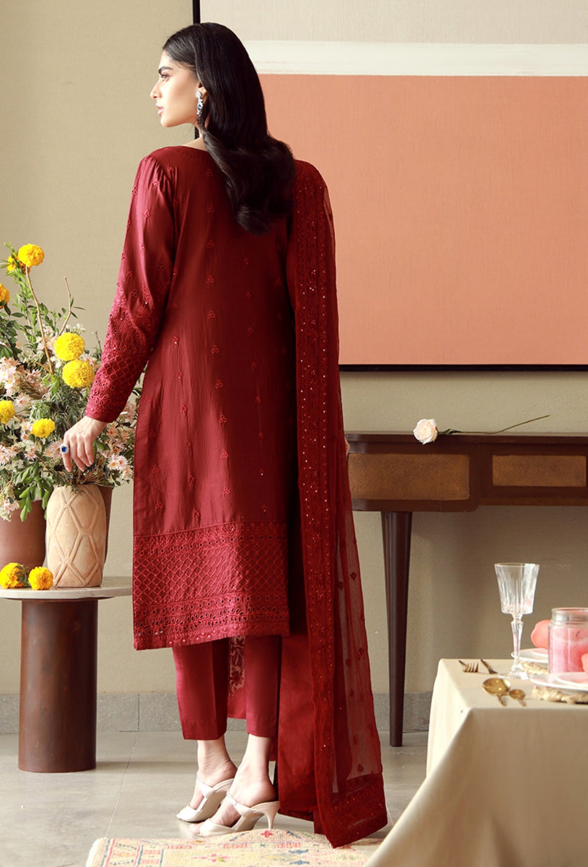 Chicken Kari Pattern Roya Gulal Red Embroidered Chicken Kari 3 Piece Unstitched Luxury Lawn J-06 ...